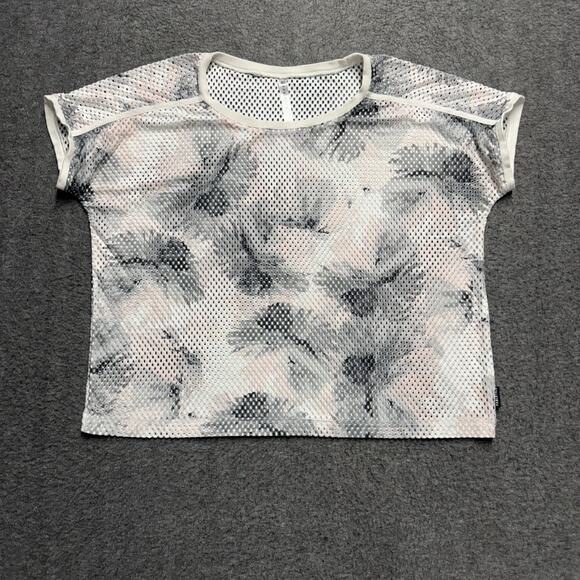 Fabletics Mesh Shirt Women's Large Pink/Gray/White Tie Dye Short Sleeve Top - Picture 1 of 6